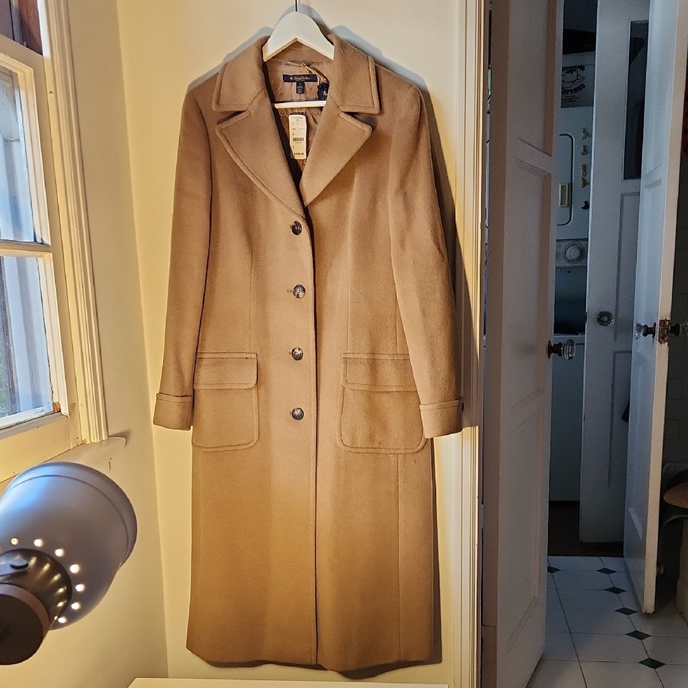 🇮🇹 Brooks Brothers Camel Wool Long Trench Coat Womens 8 New Made In ITALY 🇮🇹